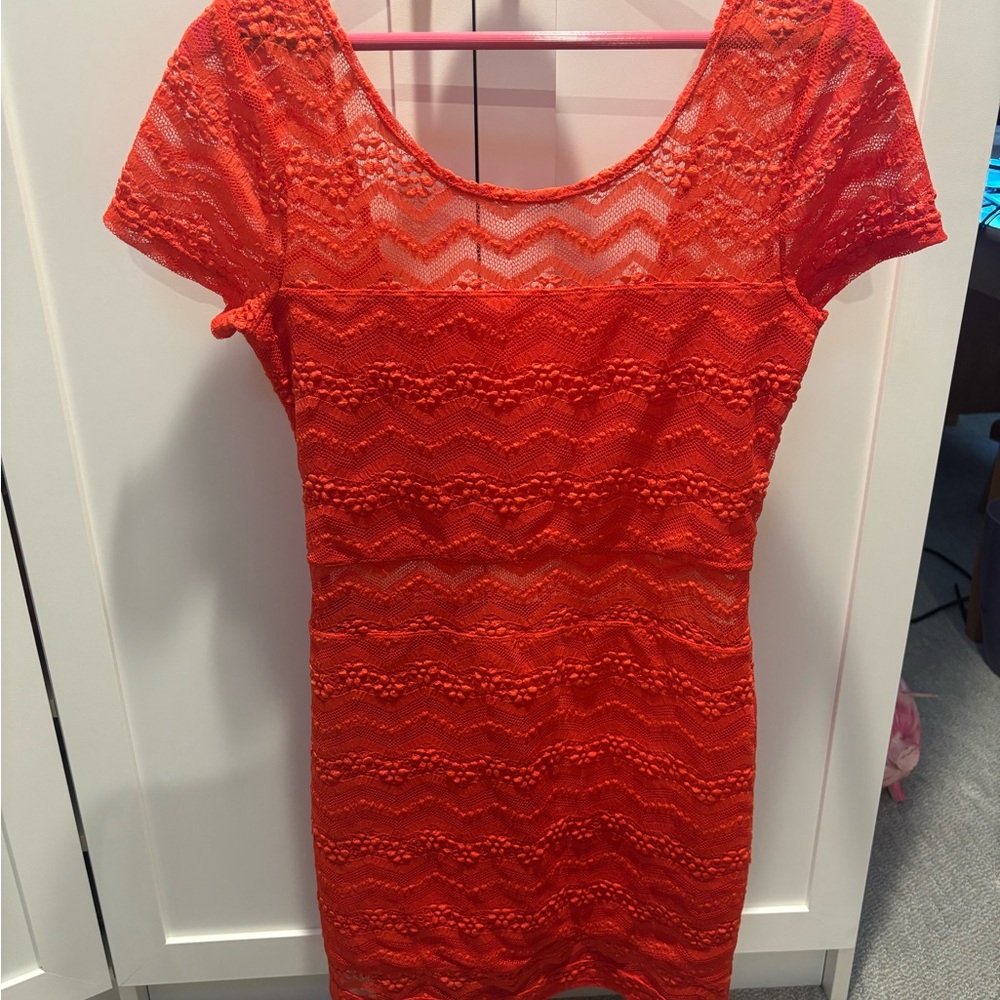 Red Lace Short Sleeve Dress